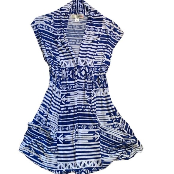 Derek Heart M Lightweight Vest Cardigan Blue White Aztec Tribal Pockets 109C - Picture 2 of 9